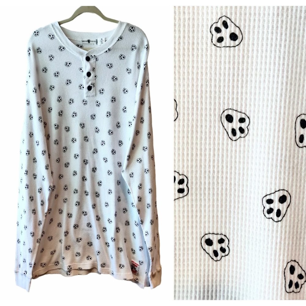 Warner Bros Studio Unisex Vtg 1996 White Paw Prints Waffle Knit L/S Shirt Top XL